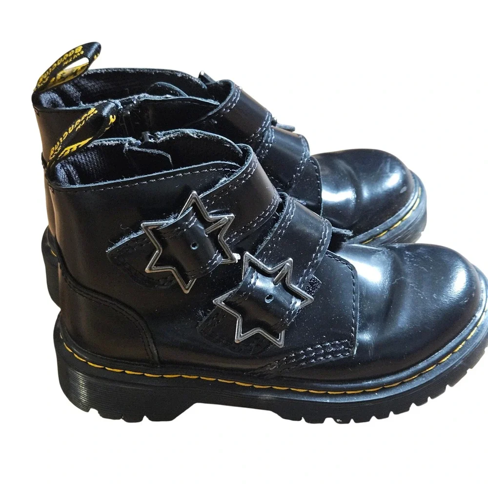 Dr. Martens Junior Devon Bex Leather Ankle Boots Star Buckle Side Zip‎ Girls 13
